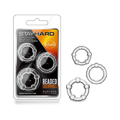 Stay Hard - Beaded Cock Rings - 3 Pack - Clear
