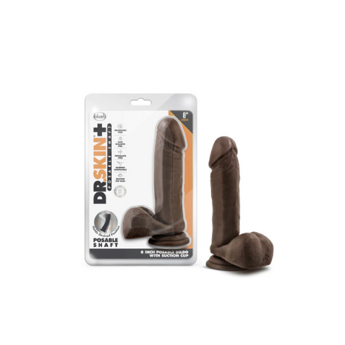 Dr. Skin Plus Posable Dildo with Balls 8in - Chocolate
