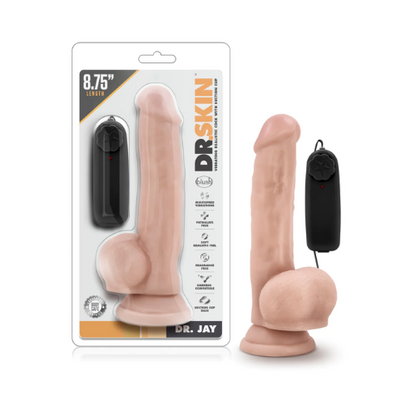 Dr. Skin Dr. Jay Vibrating Dildo with Balls and Remote Control 8.75in - Vanilla