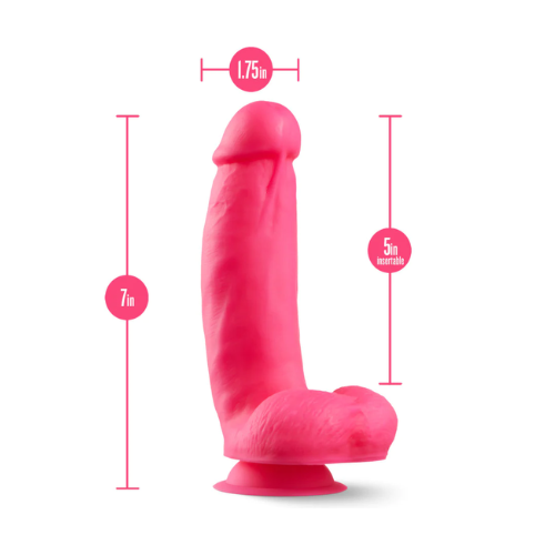 Neo Elite Silicone Dual Density Dildo with Balls 7in - Neon Pink