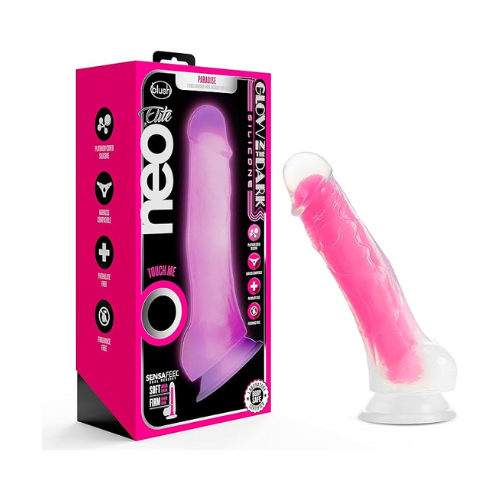 Neo Elite Glow in the Dark Dildo with Balls 7.5in - Pink