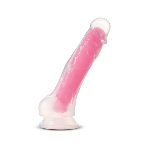 Neo Elite Glow in the Dark Dildo with Balls 7.5in - Pink