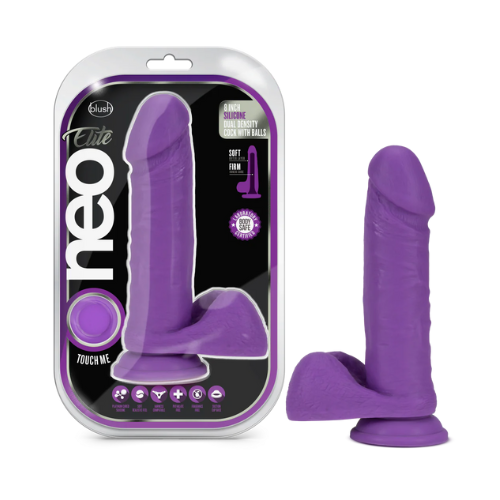 Neo Elite - 8 Inch Silicone Dual Density Cock With Balls - Neon Purple