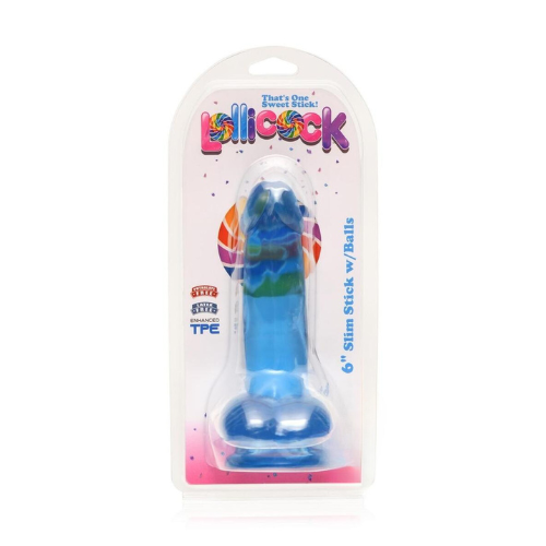 Lollicock Slim Stick Dildo with Balls 6in - Berry Ice