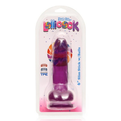 Lollicock Slim Stick Dildo with Balls 6in - Grape Ice