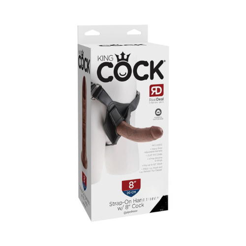 King Cock Strap on Harness with Dildo 8in - Chocolate