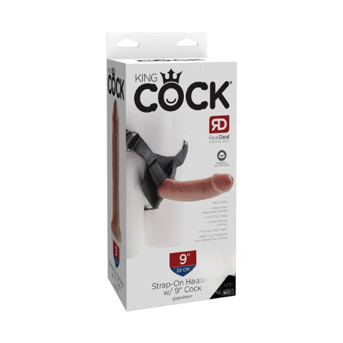 King Cock Strap on Harness with Dildo 9in - Carame